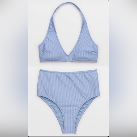 aerie Other - NWT Aerie FULL SET Shine Rib Halter Top + High Waisted Cheeky Bottom in Blue - M